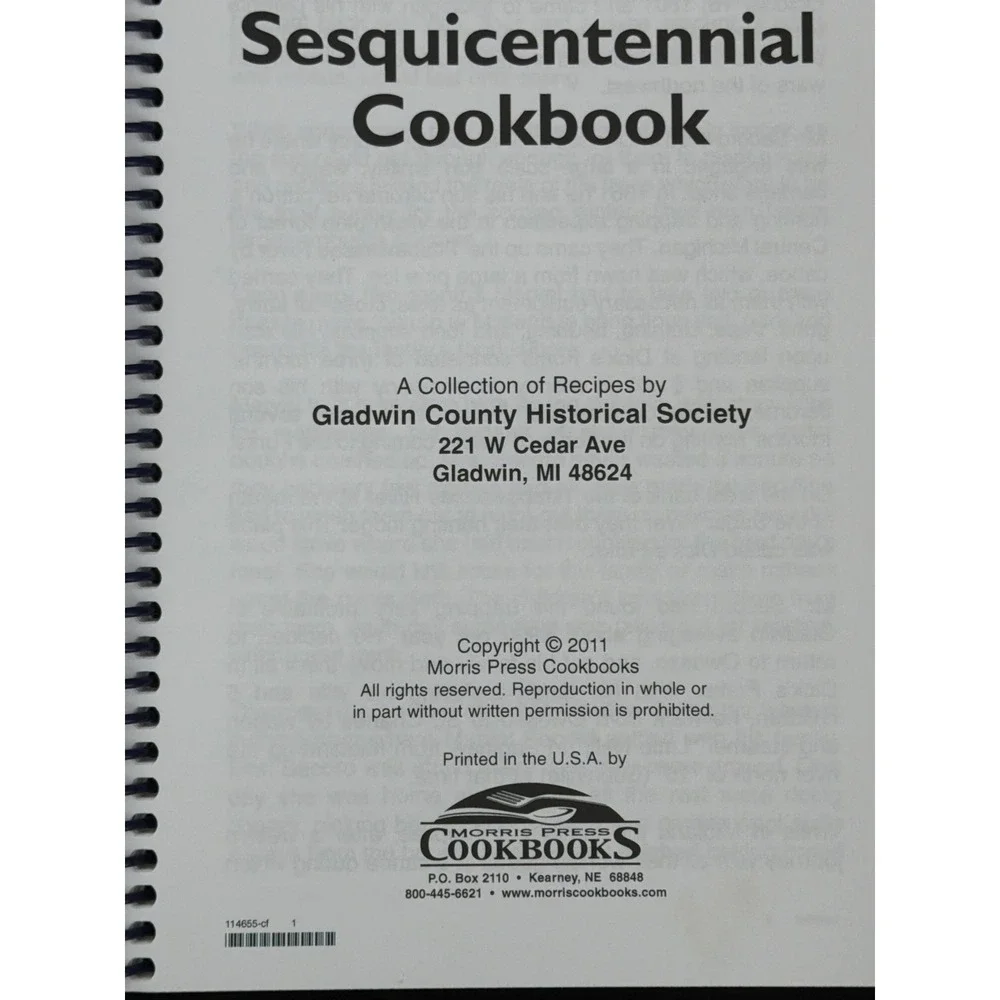 Gladwin County Michigan Sesquicentennial Cookbook 2011 Historical Society